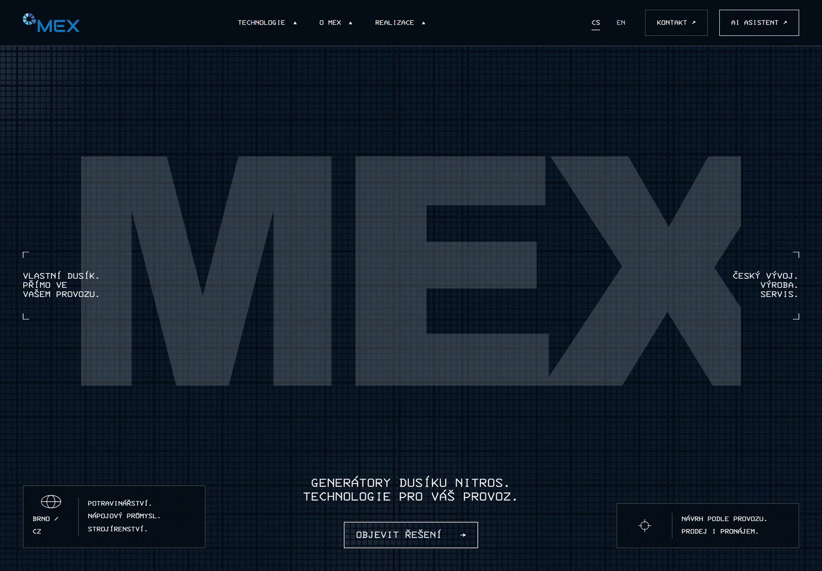 MEX – úvodní stránka staging webu