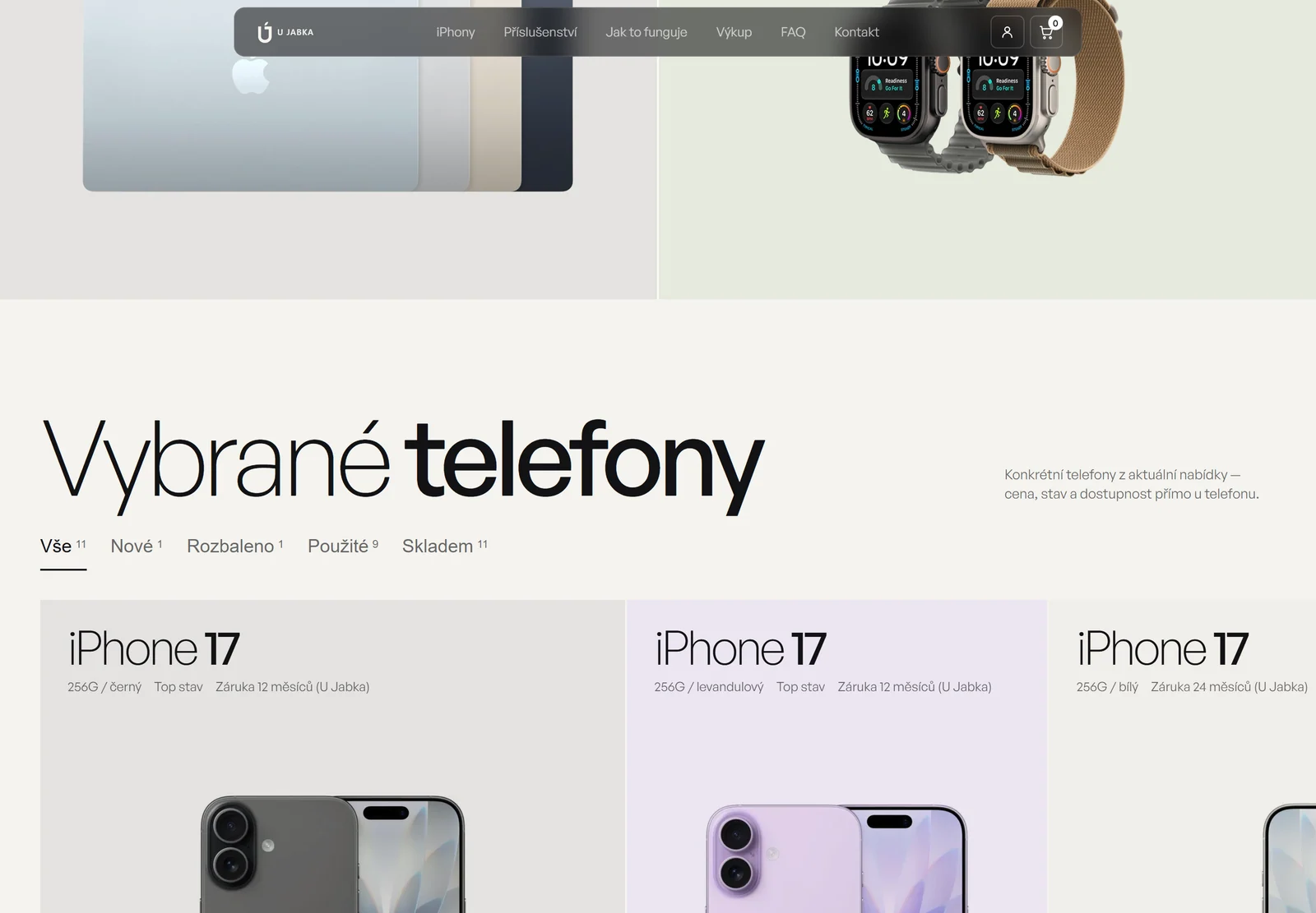 Výpis telefonů v e-shopu U Jabka